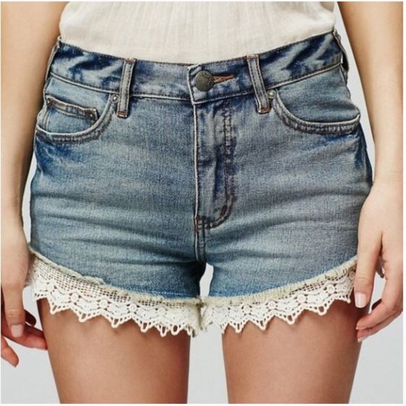 Free People Pants - Free People High-waisted Jean Shorts w/ Lace Trim